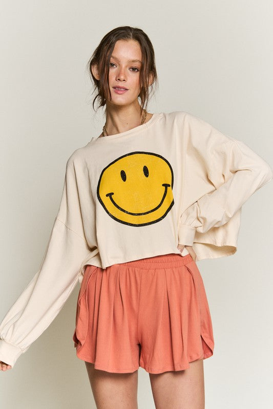 Jade By Jane Smiley Face Long Sleeve Crop Top