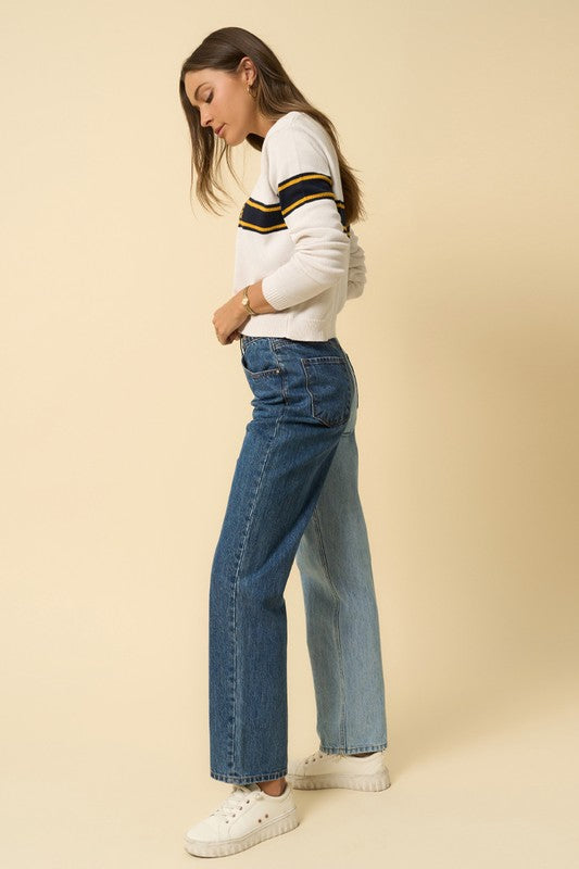 Two-Tone Crossover Straight Jeans