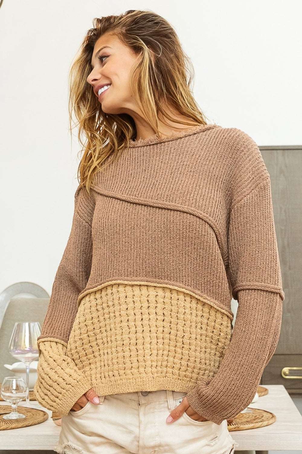 Contrast Drop Shoulder Sweater