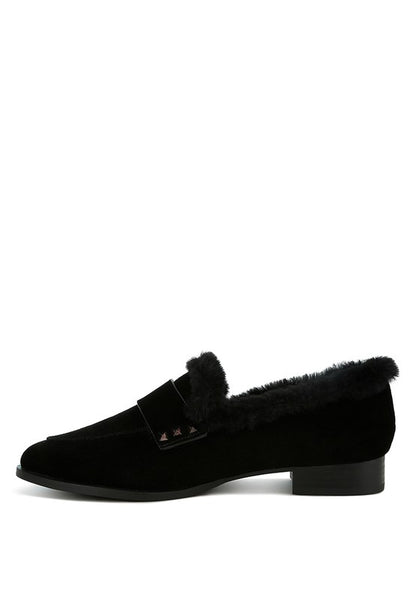 ALLIE Fur Trim Suede Loafers