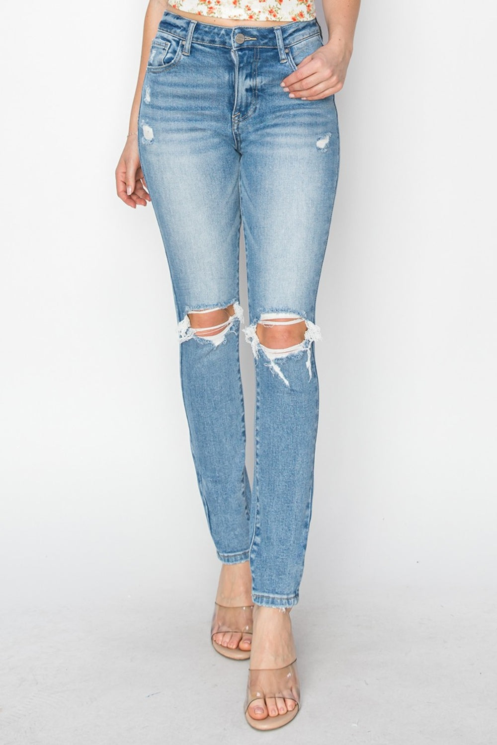 RISEN Full Size Distressed Skinny Jeans