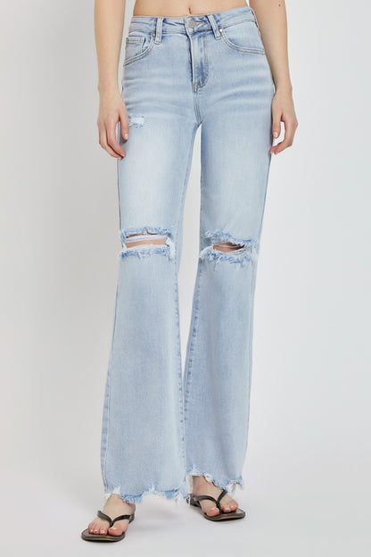 Risen- Full Size High Rise Distressed Wide Leg Jeans