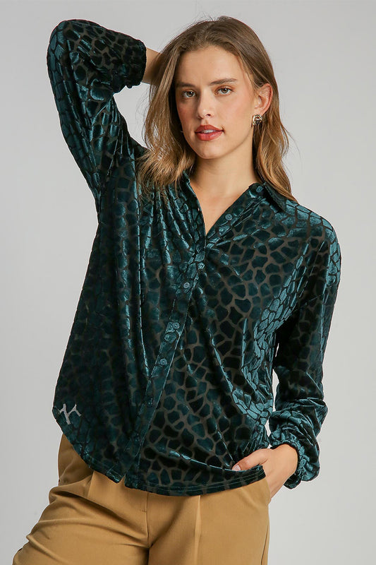 Umgee - Animal Print Button Up Velvet Shirt