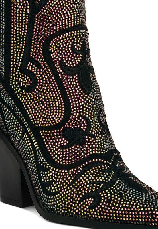 GLIMMER Embroidered Rhinestone Calf Boots