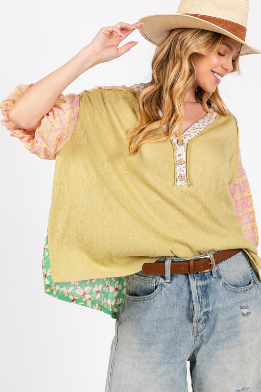 SAGE+FIG Color Block Bubble Sleeve Top