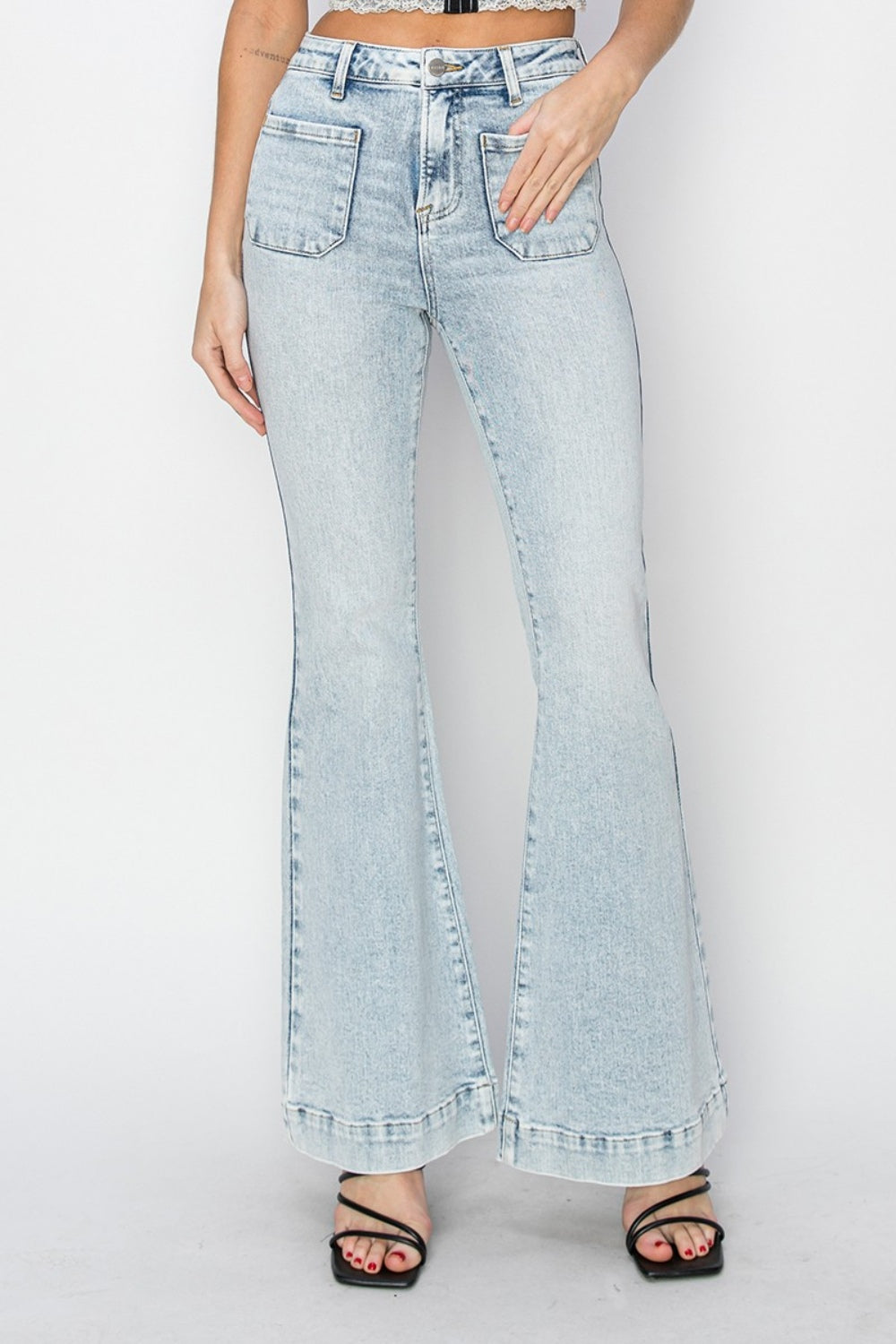 RISEN - Full Size Front Patch Pocket Flare Jeans