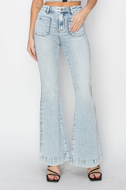 RISEN - Full Size Front Patch Pocket Flare Jeans