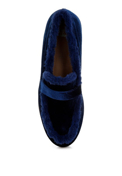 BASTIAN Fur Detail Velvet Loafers