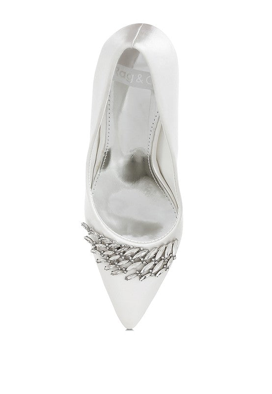 RHODOLIA Diamante Brooch Detail Satin Pumps