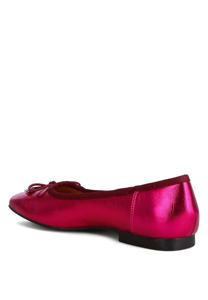 PRIMROSE Metallic Pleather Bow Tie Ballerinas