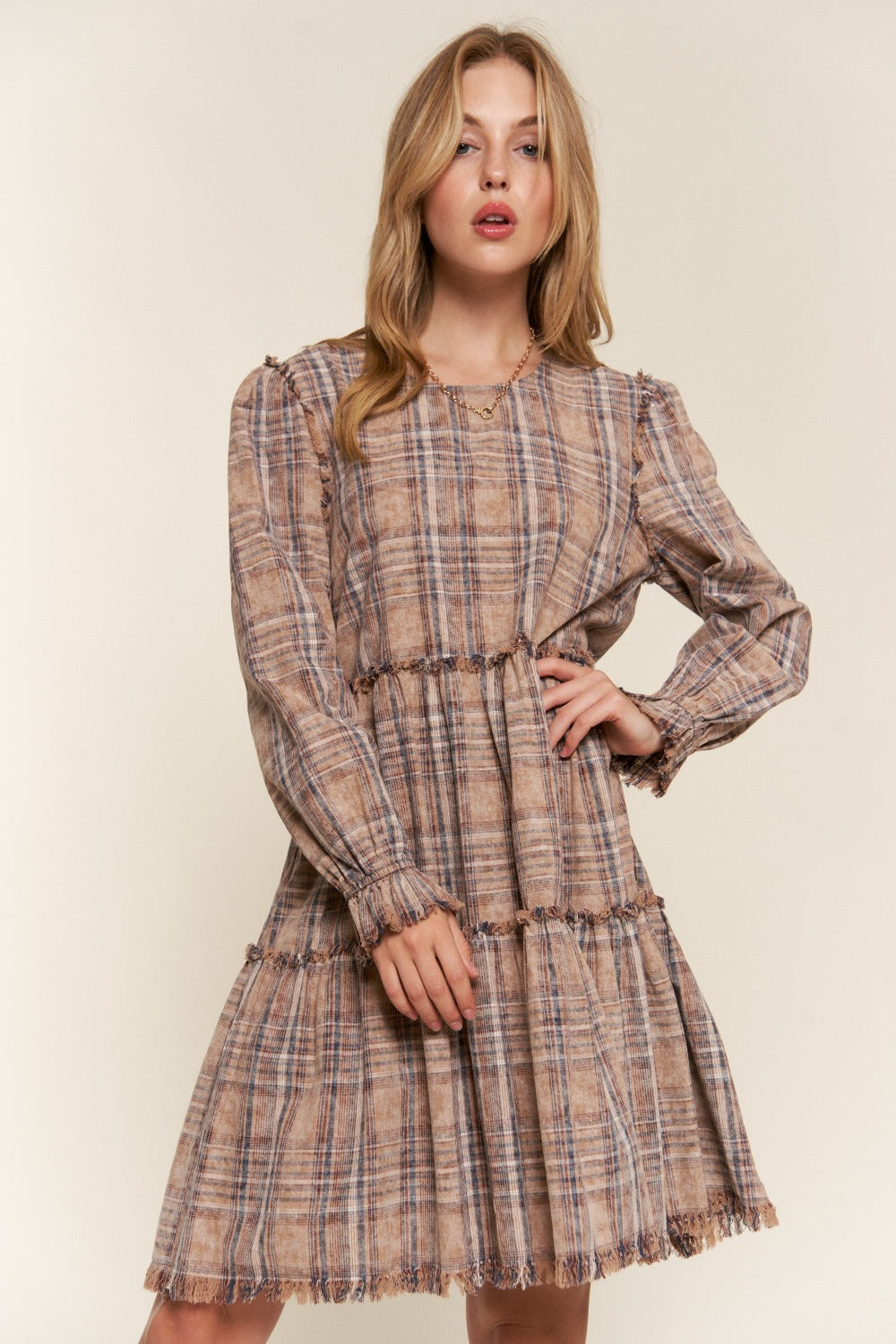 And The Why Full Size Tiered Plaid Dress