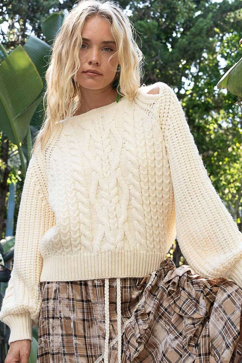 Cable Knit Cutout Sweater