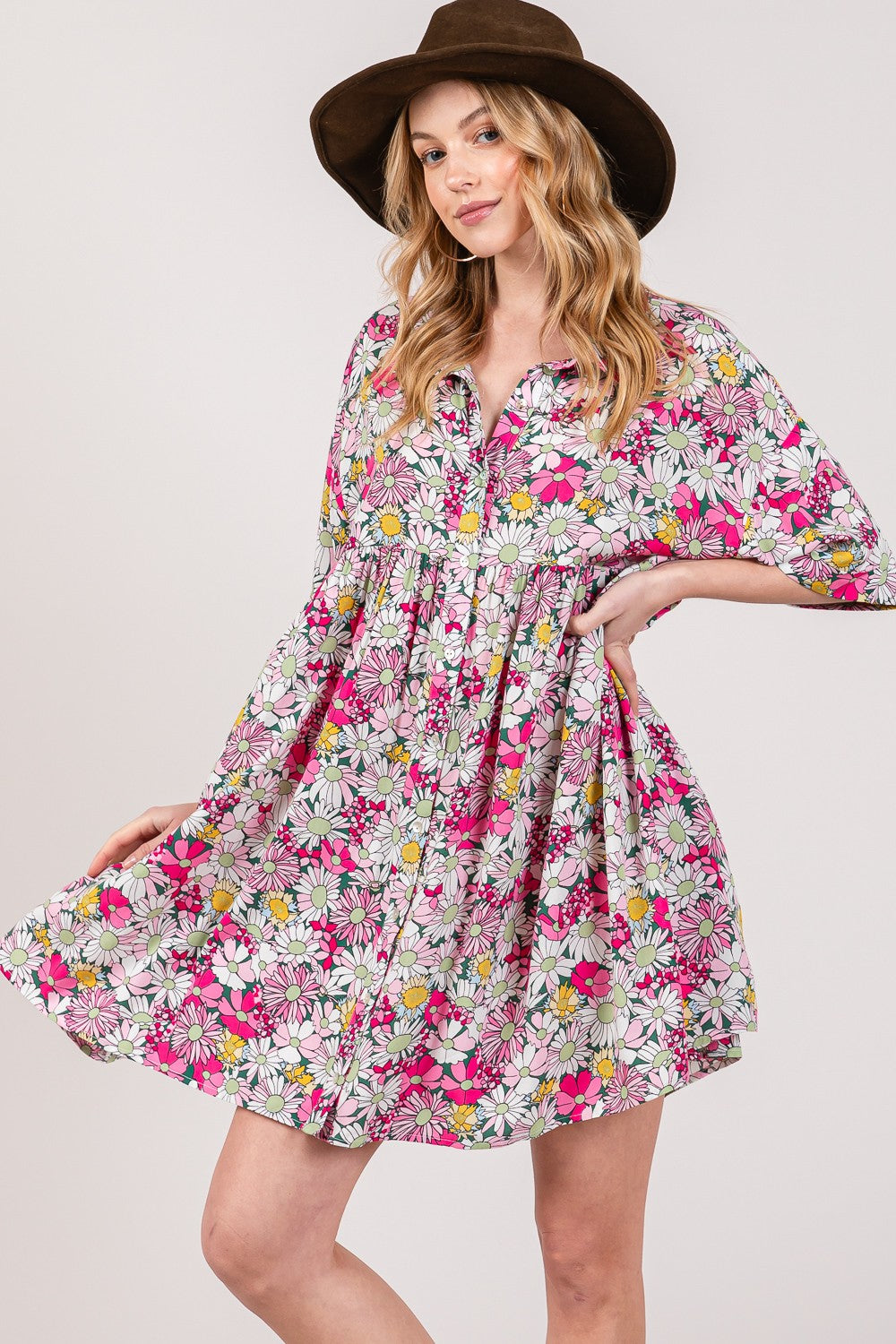 SAGE + FIG Floral Mini Shirt Dress