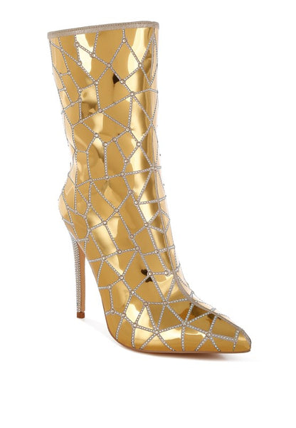 ECHOSTAGE Rhinestone Embellished Metallic Boots