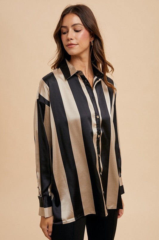 Annie Wear - Striped Dropped Shoulder Button Up Shirt