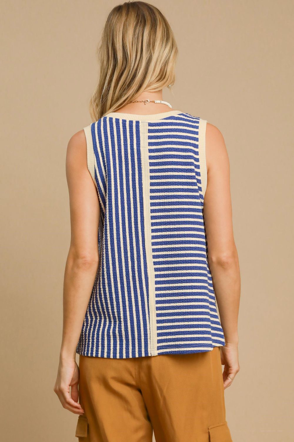 Umgee - Round Neck Texture Striped Tank