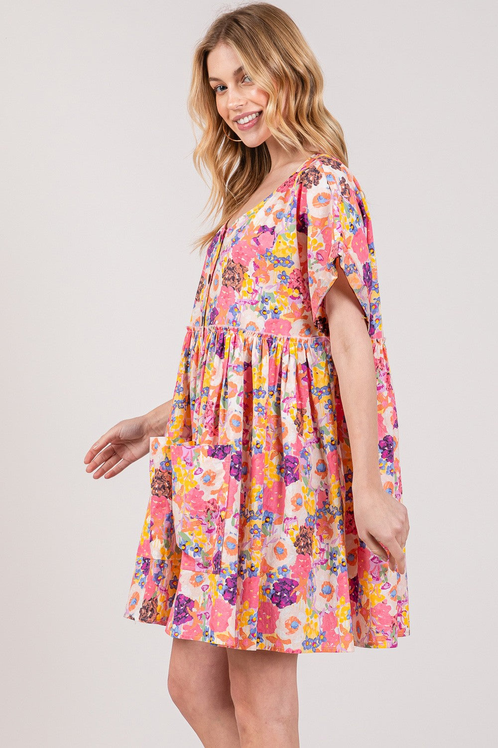 SAGE+FIG Floral Babydoll Dress with Pockets