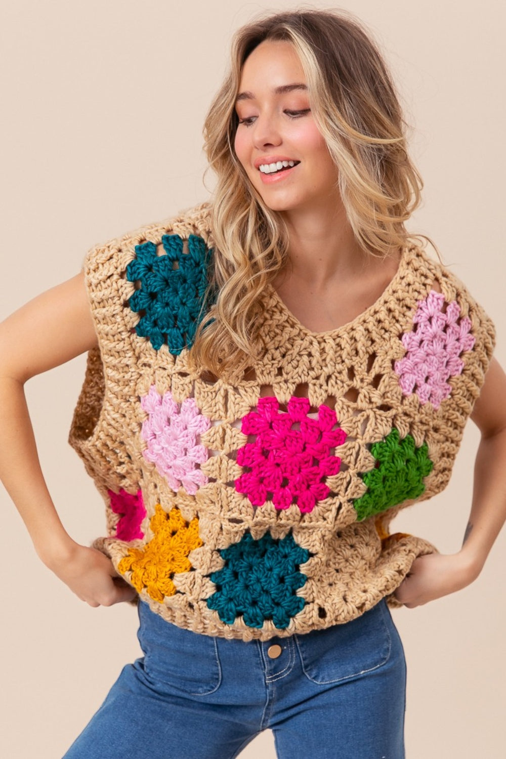 BiBi Granny Square Openwork Sweater