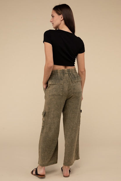 ZENANA Washed Linen Cargo Pants