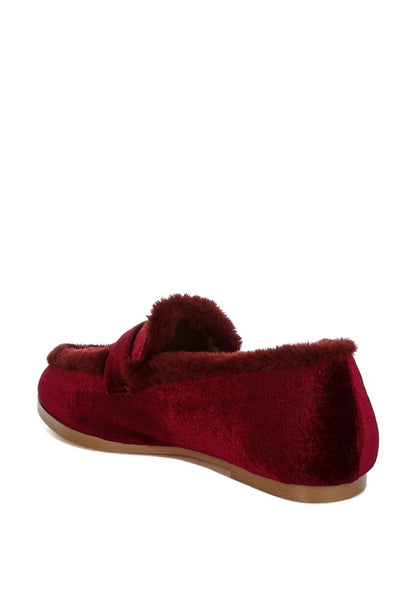 BASTIAN Fur Detail Velvet Loafers