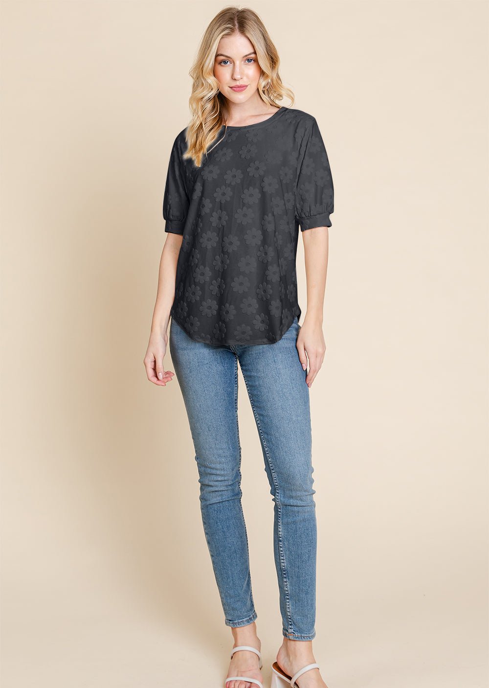 BOMBOM Textured Floral Pattern Top