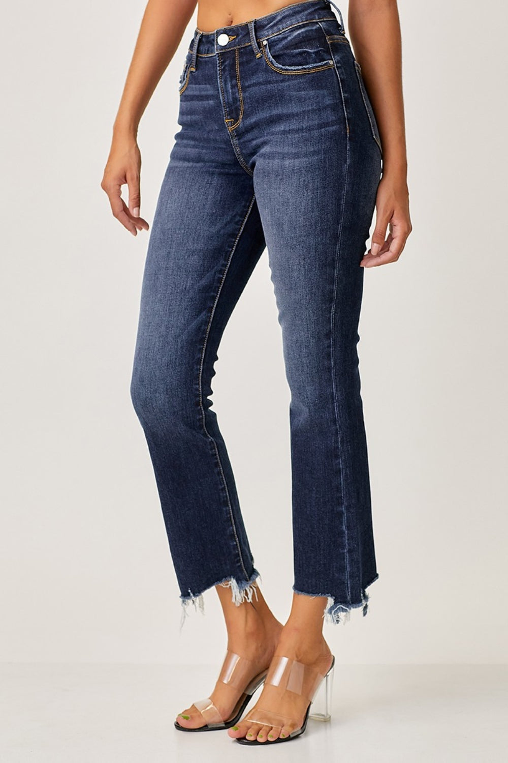 RISEN Full Size Frayed Hem Cropped Straight Jeans