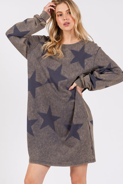 SAGE + FIG - Washed Star Print Round Neck Dress