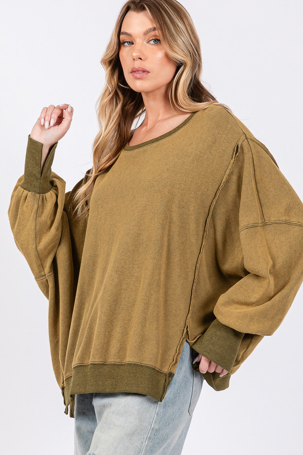 SAGE + FIG Mineral Wash Side Slit Oversized Sweatshirt