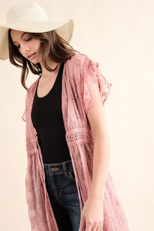 Sweet Generis Chiffon Embroidery Kimono Duster