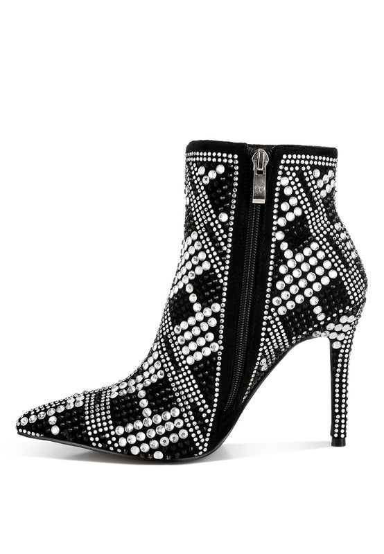 URBANITE Rhinestone Studded Stiletto Heel Boots