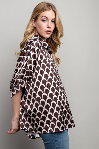 Sweet Generis - Satin Print Button Down Shirt