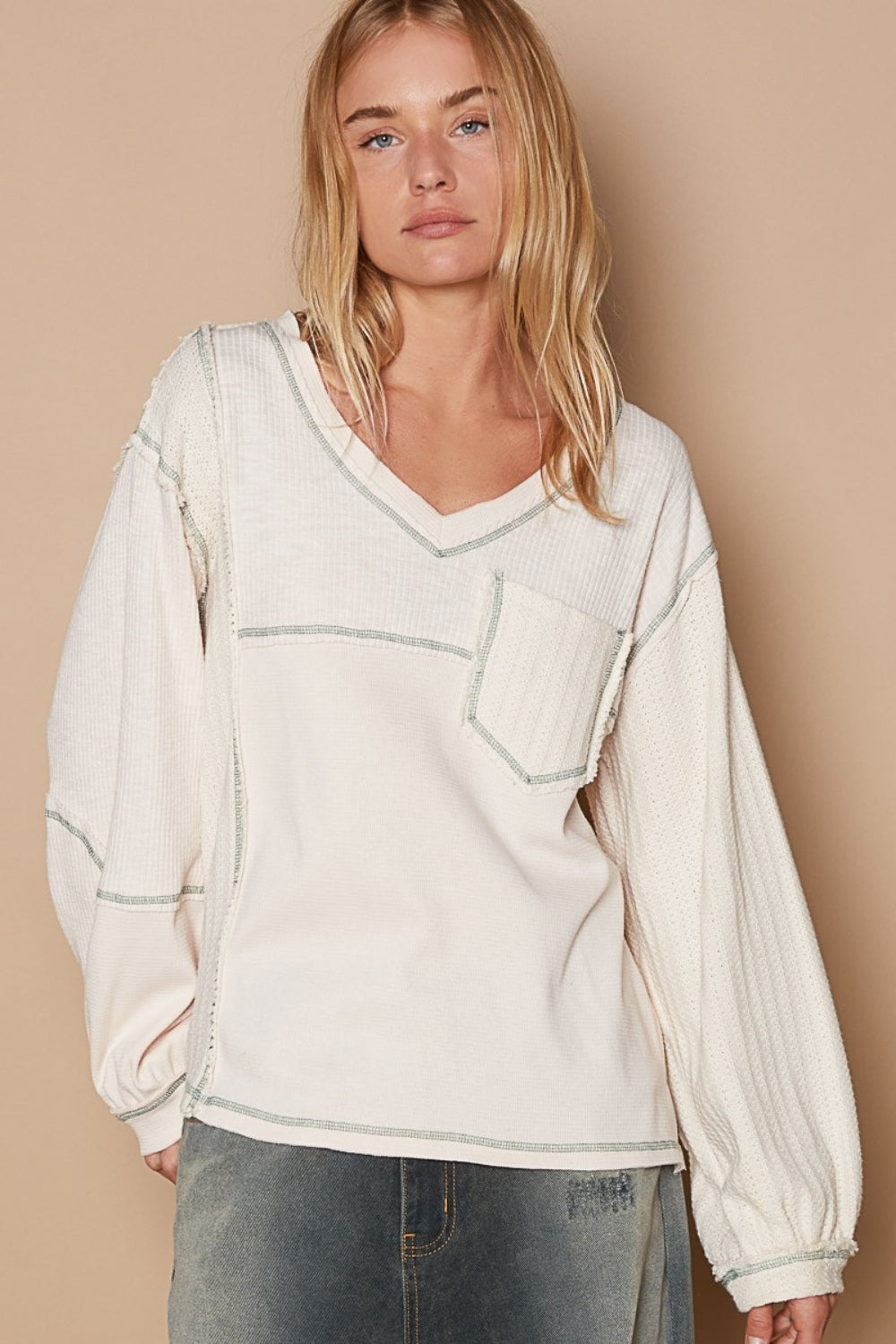 POL Knit Panel Exposed Seam Top