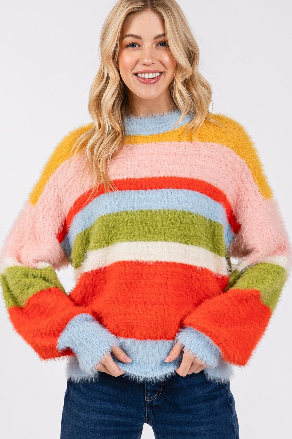 SAGE + FIG - Color Block Round Neck Dropped Shoulder Sweater