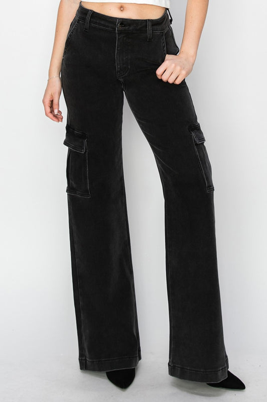 RISEN Full Size Wide Leg Cargo Jeans