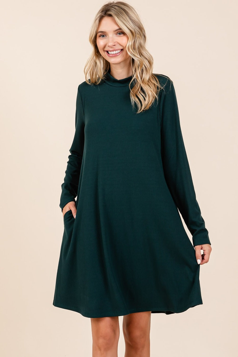 Mittoshop Ribbed Mock Neck Dress with Pockets