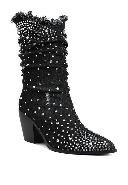 SAVANT Diamante & Rhinestones Denim Boots