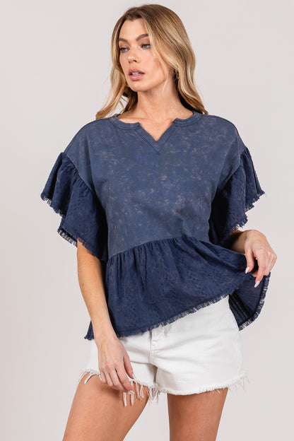 SAGE+FIG Washed Ruffle Sleeve Blouse