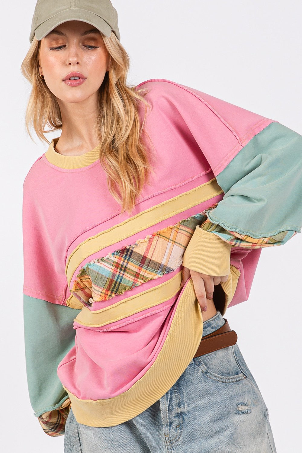 SAGE + FIG Raw Edge Color Block Sweatshirt