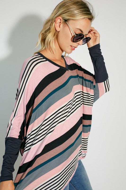 e Luna Multi Stripe Print Jersey Top