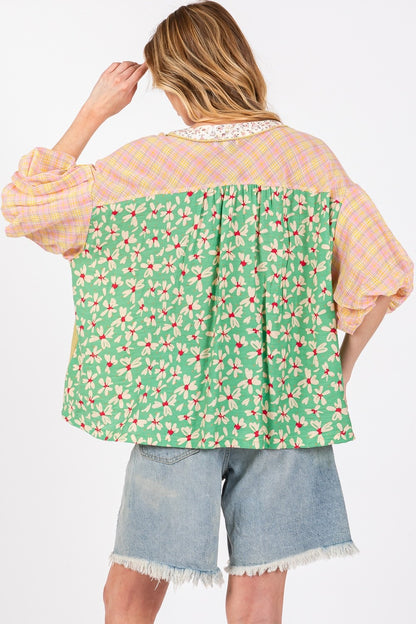 SAGE+FIG Color Block Bubble Sleeve Top