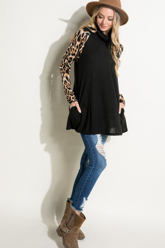 e Luna Brushed Hacci Cheetah Sleeve Top