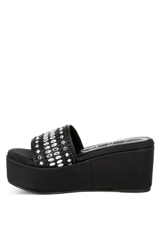 BATANGA Diamante & Rhinestone Detail Flatforms