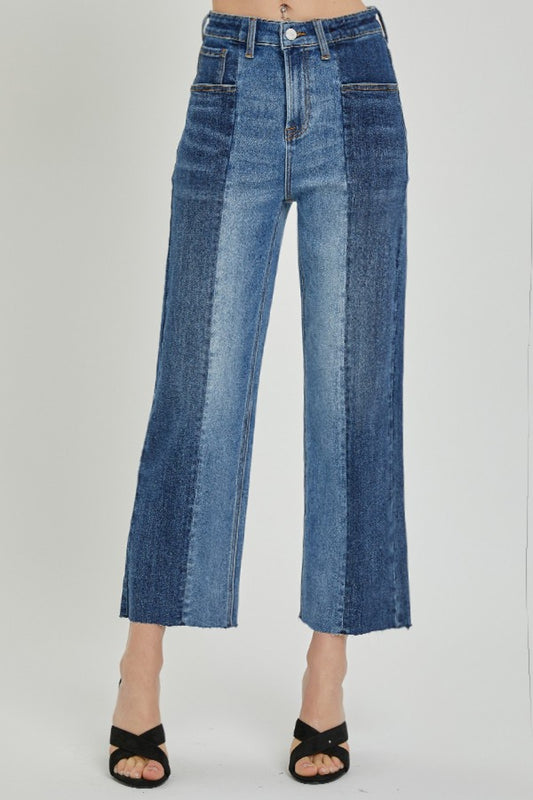 RISEN Full Size Mid-Rise Two-Tone Jeans