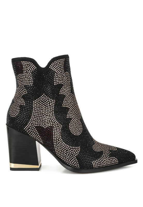 ZARKA Rhinestone Embellished Block Heel Boots