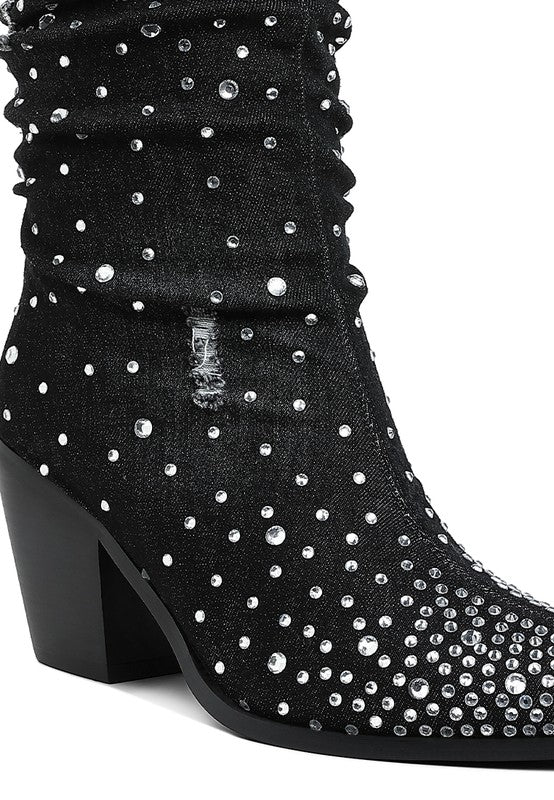 SAVANT Diamante & Rhinestones Denim Boots