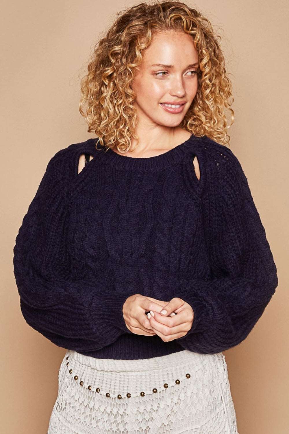 Cable Knit Cutout Sweater