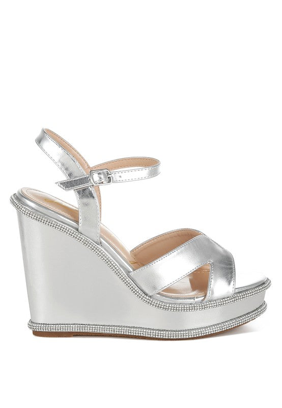 REGINA 5" Rhinestone Embellished Wedge Sandals