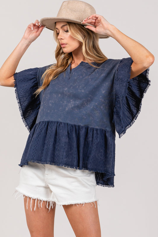 SAGE+FIG Washed Ruffle Sleeve Blouse