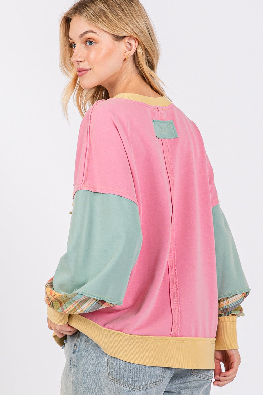 SAGE + FIG Raw Edge Color Block Sweatshirt