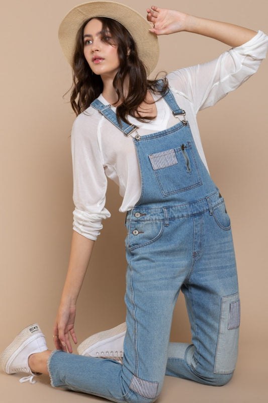 POL Slim Leg Denim Overalls